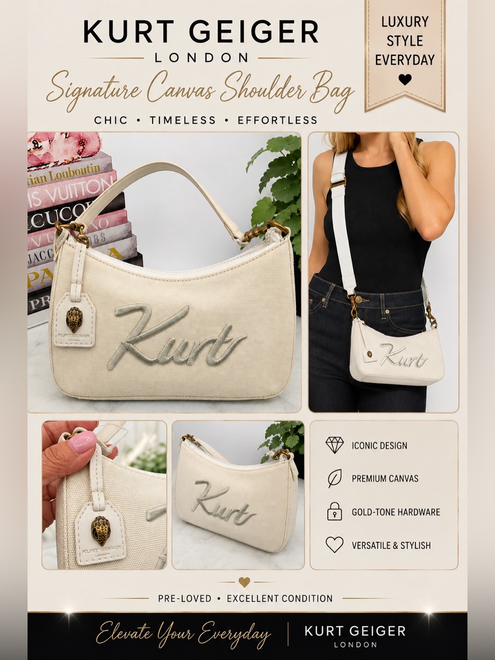 Kurt Geiger NWT Canvas Signature Bag Two way shoulder or crossbody